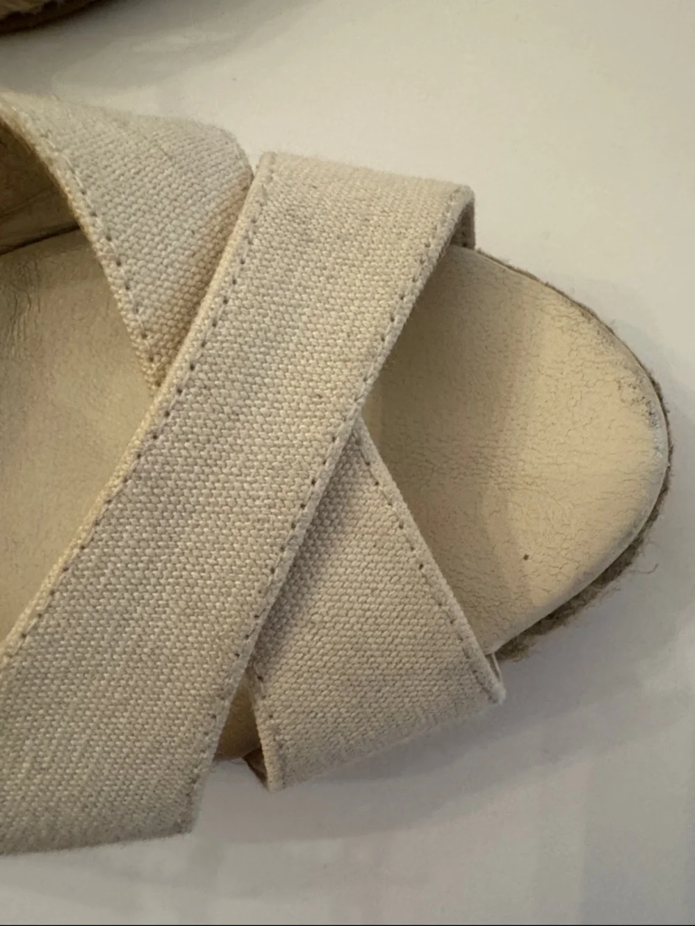 Stuart Weitzman Beige Canvas Espadrille Wedge Sandals Size 4B - Picture 6 of 10
